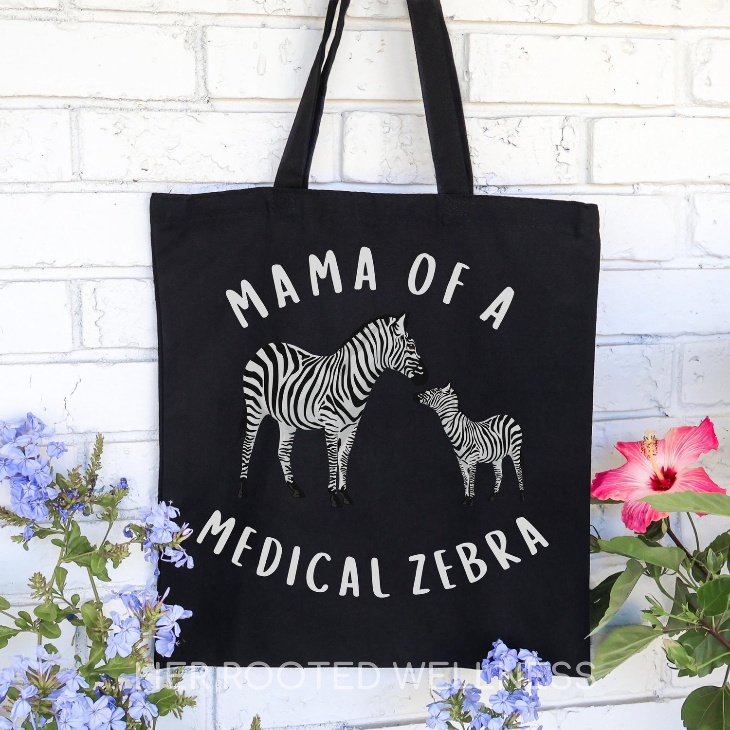 Medical Zebra Tote Bag for Moms, Rare Disease Mama Support Gift, Caregiver Momma Canvas Tote, Chronic Illness Awareness Zebra Warrior Mother