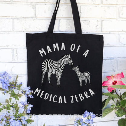 Medical Zebra Tote Bag for Moms, Rare Disease Mama Support Gift, Caregiver Momma Canvas Tote, Chronic Illness Awareness Zebra Warrior Mother