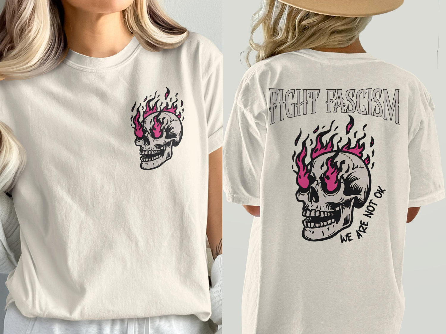 Fight Fascism Skull Graphic Tee, We Are Not Ok T-Shirt, Anti-Fascist Clothing, Statement Shirt, Edgy Casual Wear, Unisex Graphic Tee