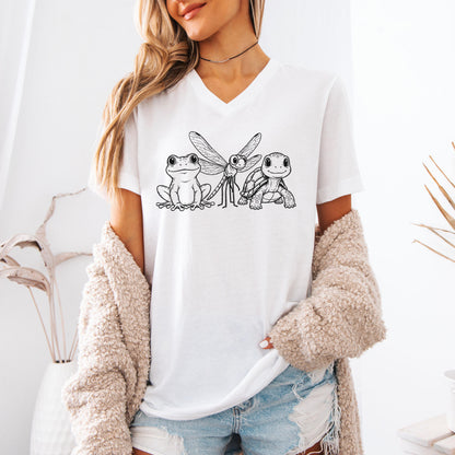 Frog Dragonfly Turtle V Neck T Shirt, Subtle F*ck Trump, Anti Trump Shirt, 8647, FDT, Political Humor Tee, Unique Design V Neck Top