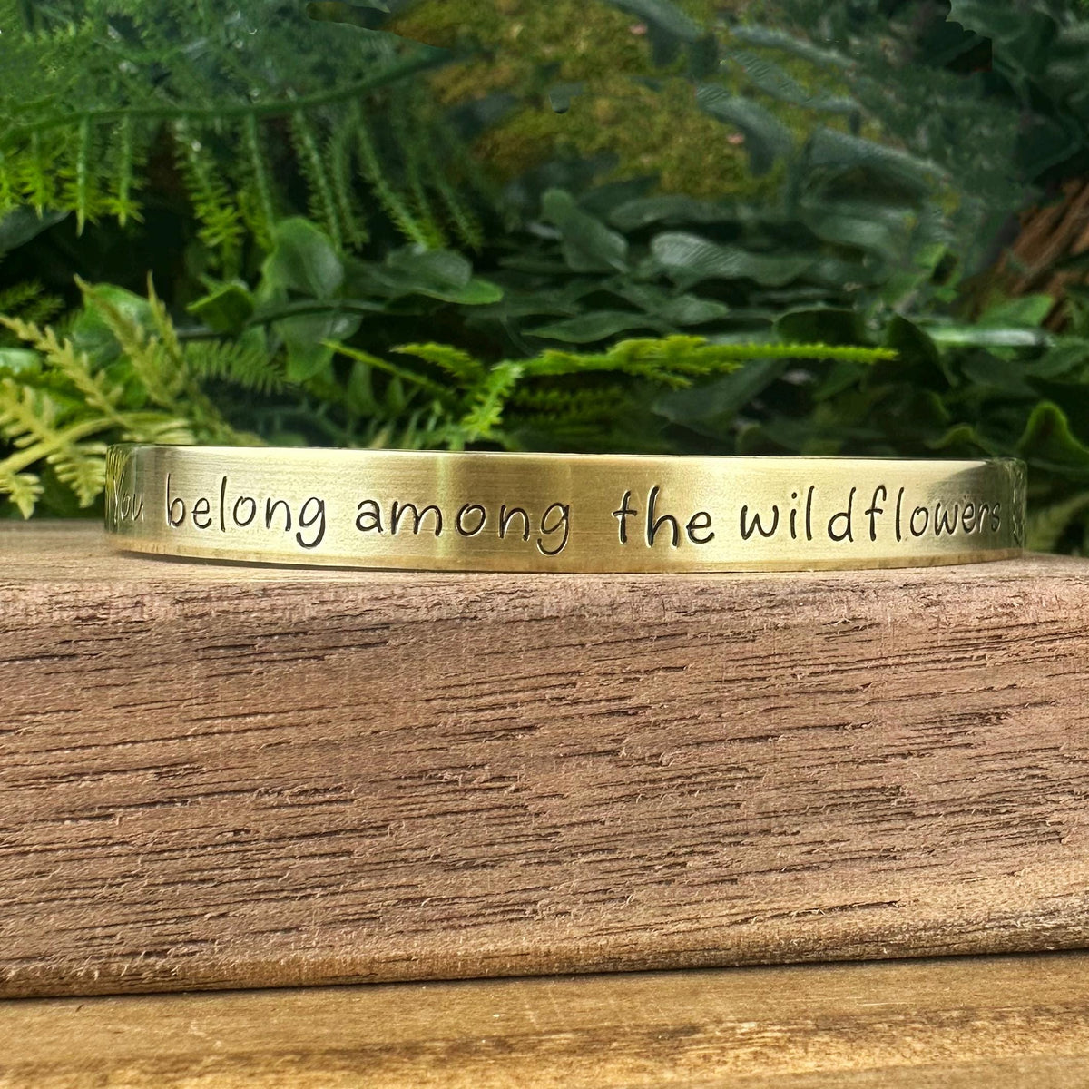 Hand Stamped Wildflower Cuff Bracelet: Aluminum, Brass, or Copper