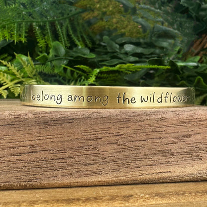 Hand Stamped Wildflower Cuff Bracelet: Aluminum, Brass, or Copper