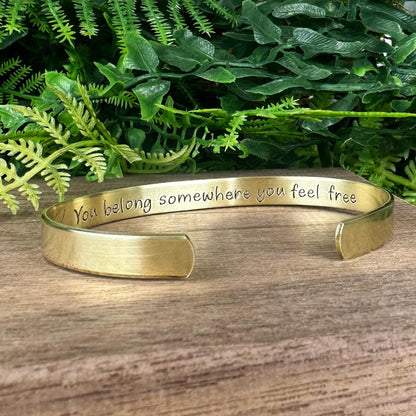 Hand Stamped Wildflower Cuff Bracelet: Aluminum, Brass, or Copper