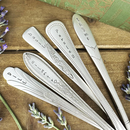 Hand Stamped Vintage Silverplate Garden Marker: Herb &amp; Veggie Plant Label