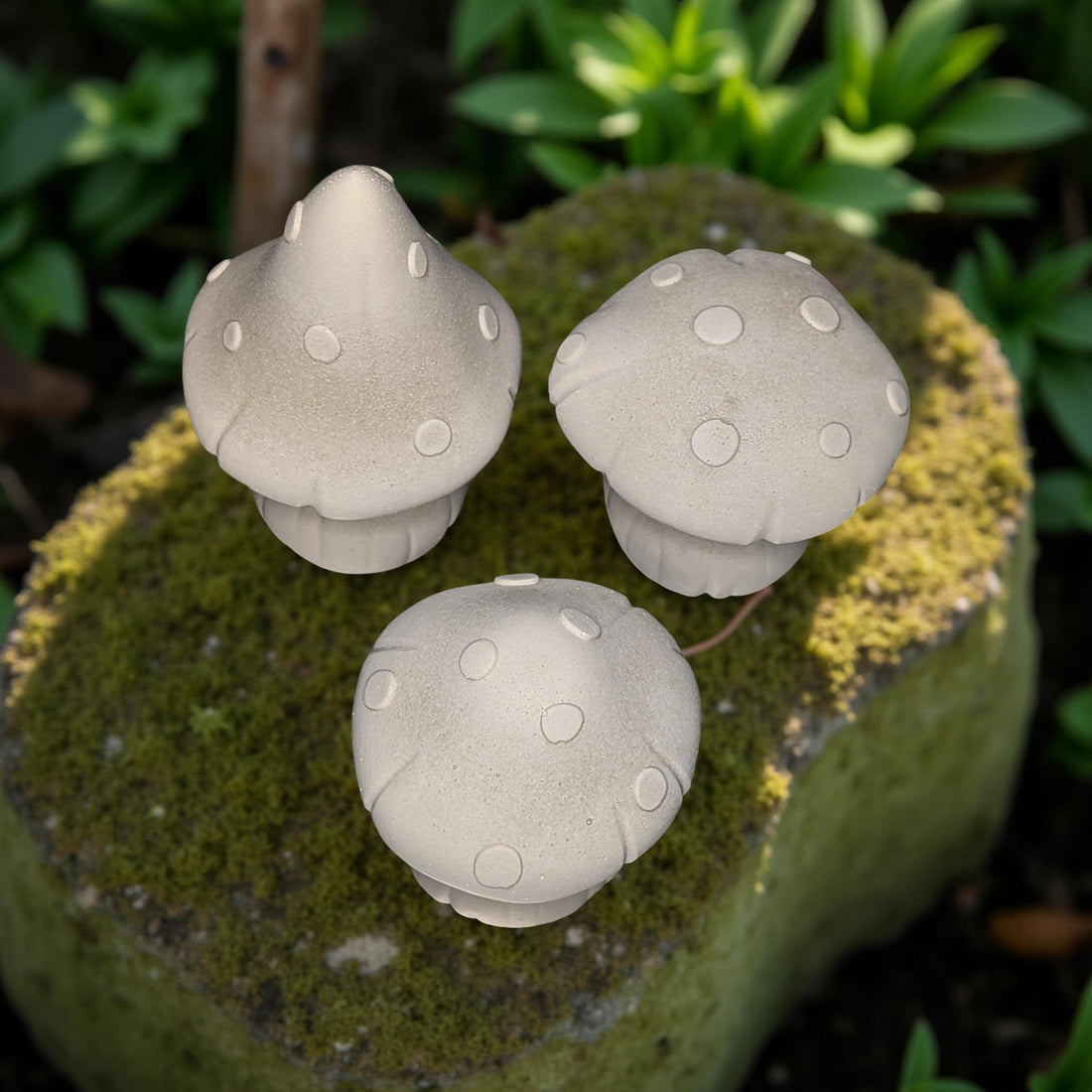Concrete Mushroom Trio: Whimsical Fairy Garden Decor - Cottagecore Accents