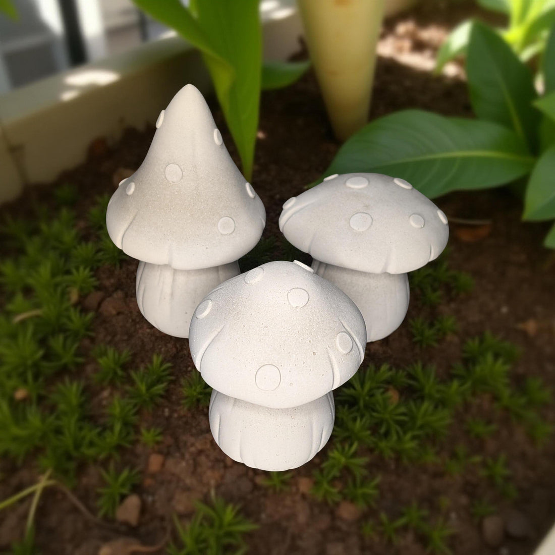 Concrete Mushroom Trio: Whimsical Fairy Garden Decor - Cottagecore Accents