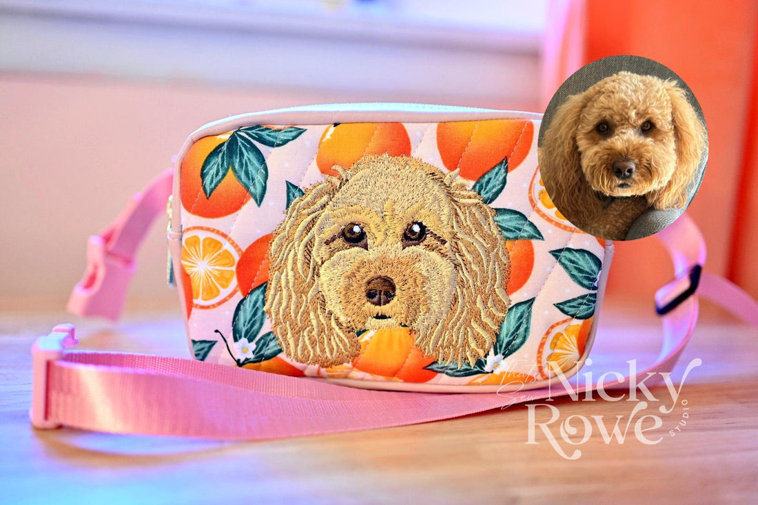 Quilted Pet Portrait Embroidered fanny Pack with Quick Release Buckle - NO AI