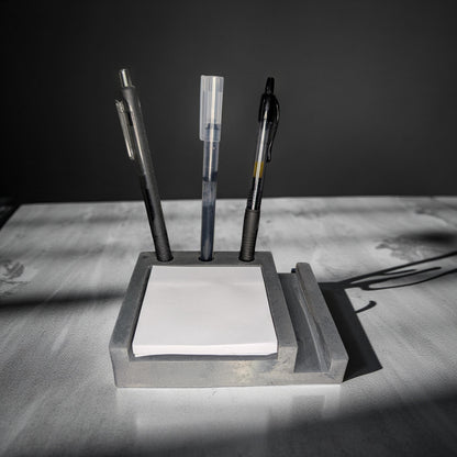 Concrete Desk Organizer | Pen Holder, Post-It Note Holder &amp; Phone Stand | Modern Minimalist Office Accessory