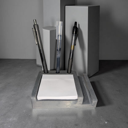 Concrete Desk Organizer | Pen Holder, Post-It Note Holder &amp; Phone Stand | Modern Minimalist Office Accessory