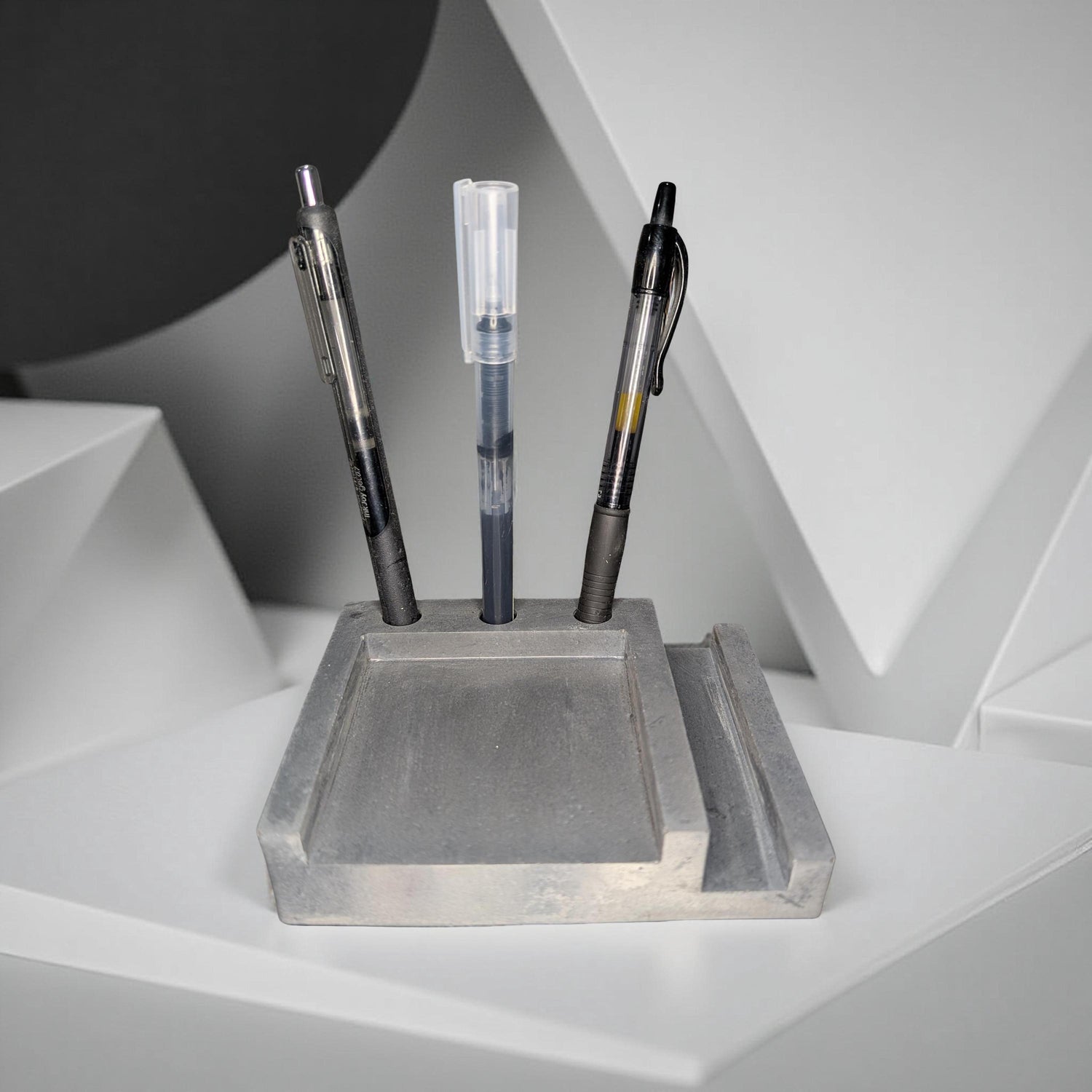 Concrete Desk Organizer | Pen Holder, Post-It Note Holder &amp; Phone Stand | Modern Minimalist Office Accessory