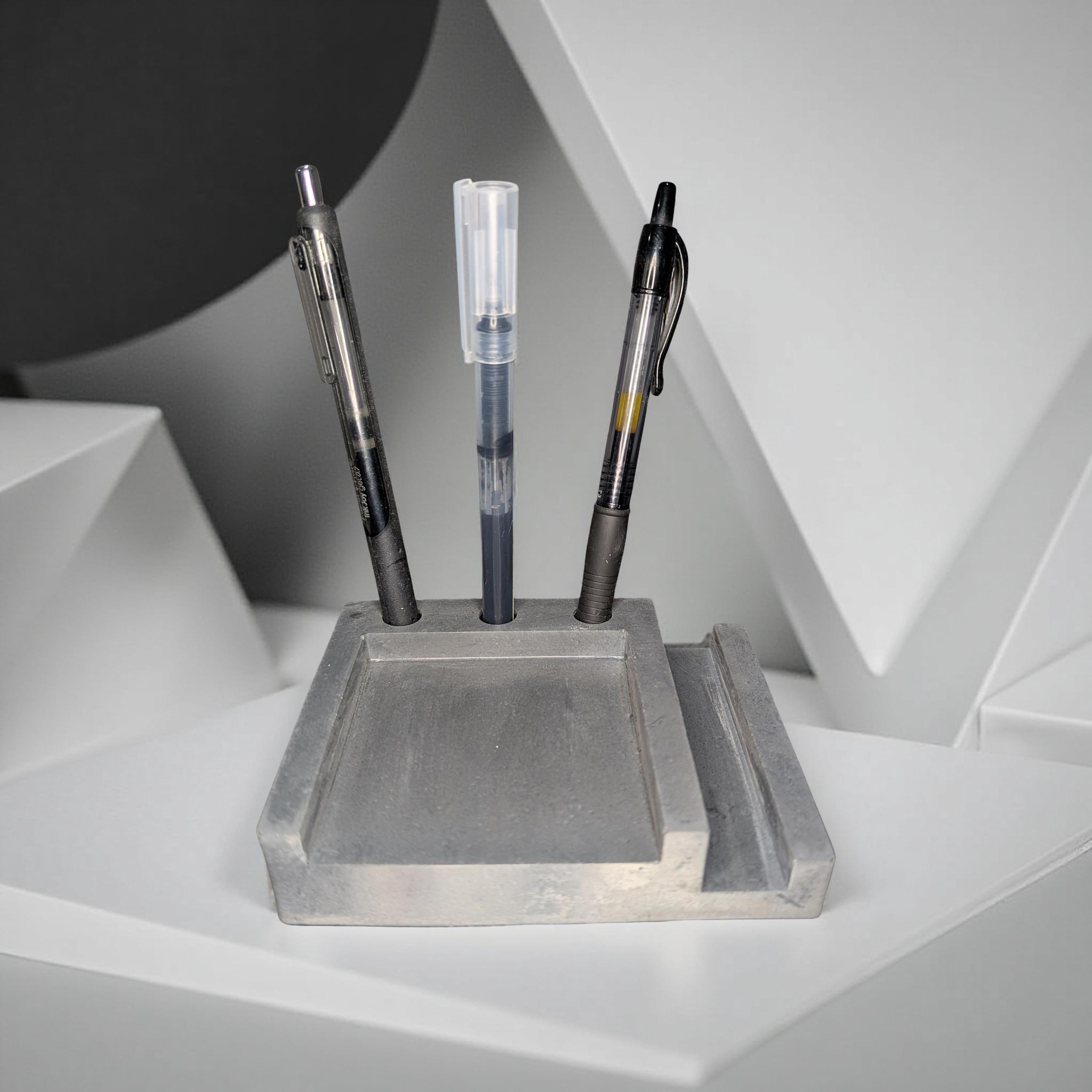 Concrete Desk Organizer | Pen Holder, Post-It Note Holder &amp; Phone Stand | Modern Minimalist Office Accessory