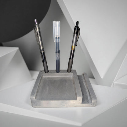 Concrete Desk Organizer | Pen Holder, Post-It Note Holder &amp; Phone Stand | Modern Minimalist Office Accessory
