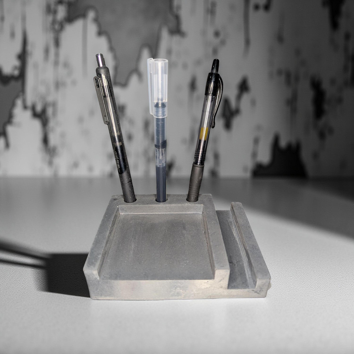 Concrete Desk Organizer | Pen Holder, Post-It Note Holder &amp; Phone Stand | Modern Minimalist Office Accessory