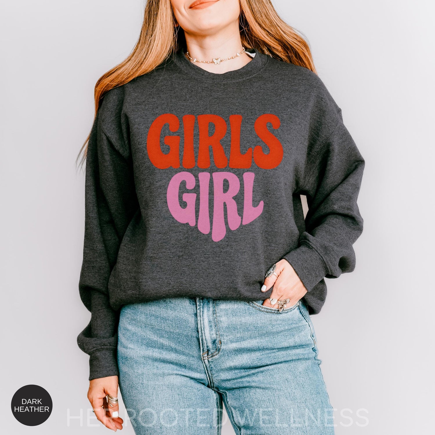 Girls Girl Sweatshirt | Retro Feminist Crewneck Sweater, Female Empowerment Gift, Cozy Feminism Protest Apparel, Pro Women March Jumper