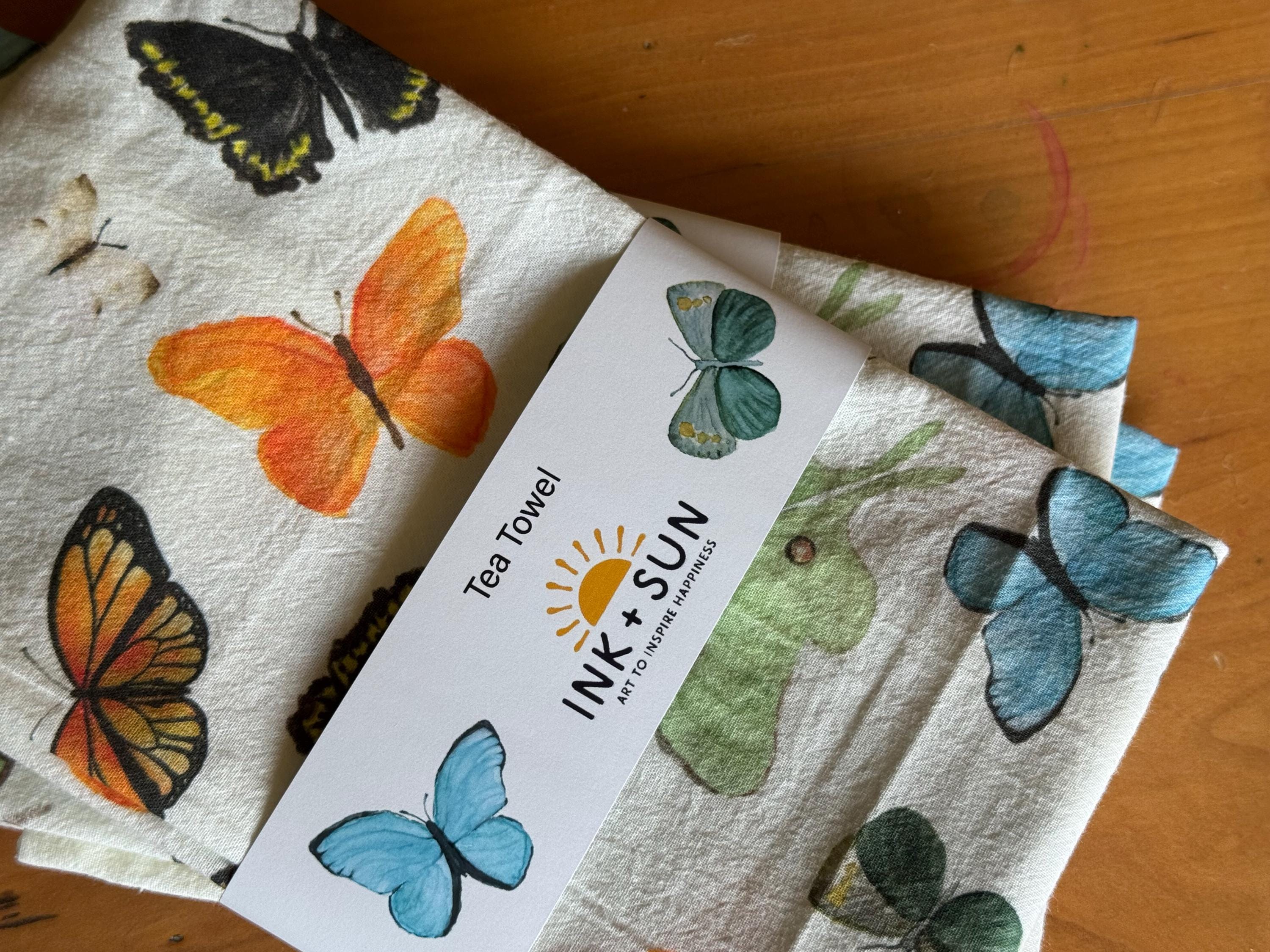 Watercolor Butterfly Tea Towel: Large Cotton Kitchen Decor