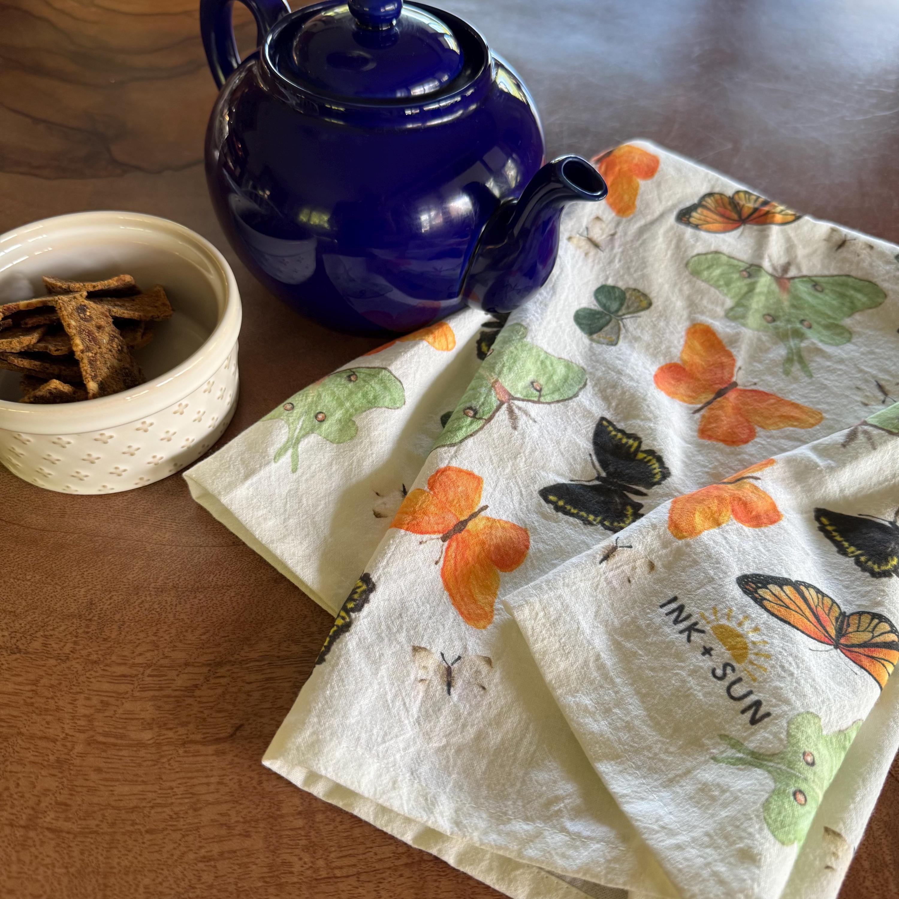 Watercolor Butterfly Tea Towel: Large Cotton Kitchen Decor