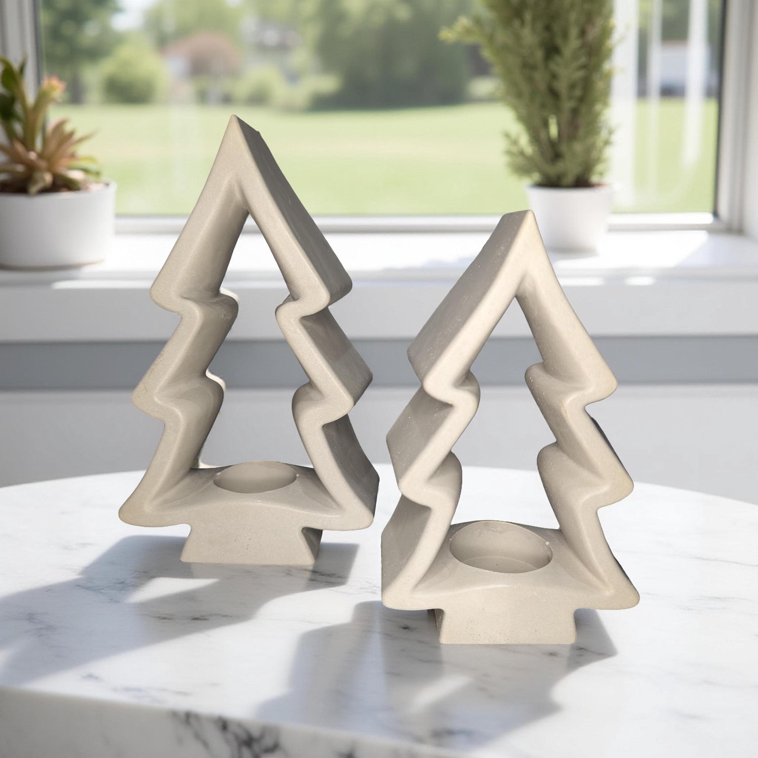Concrete Christmas Tree Tea Light Holder: Modern Holiday Decor