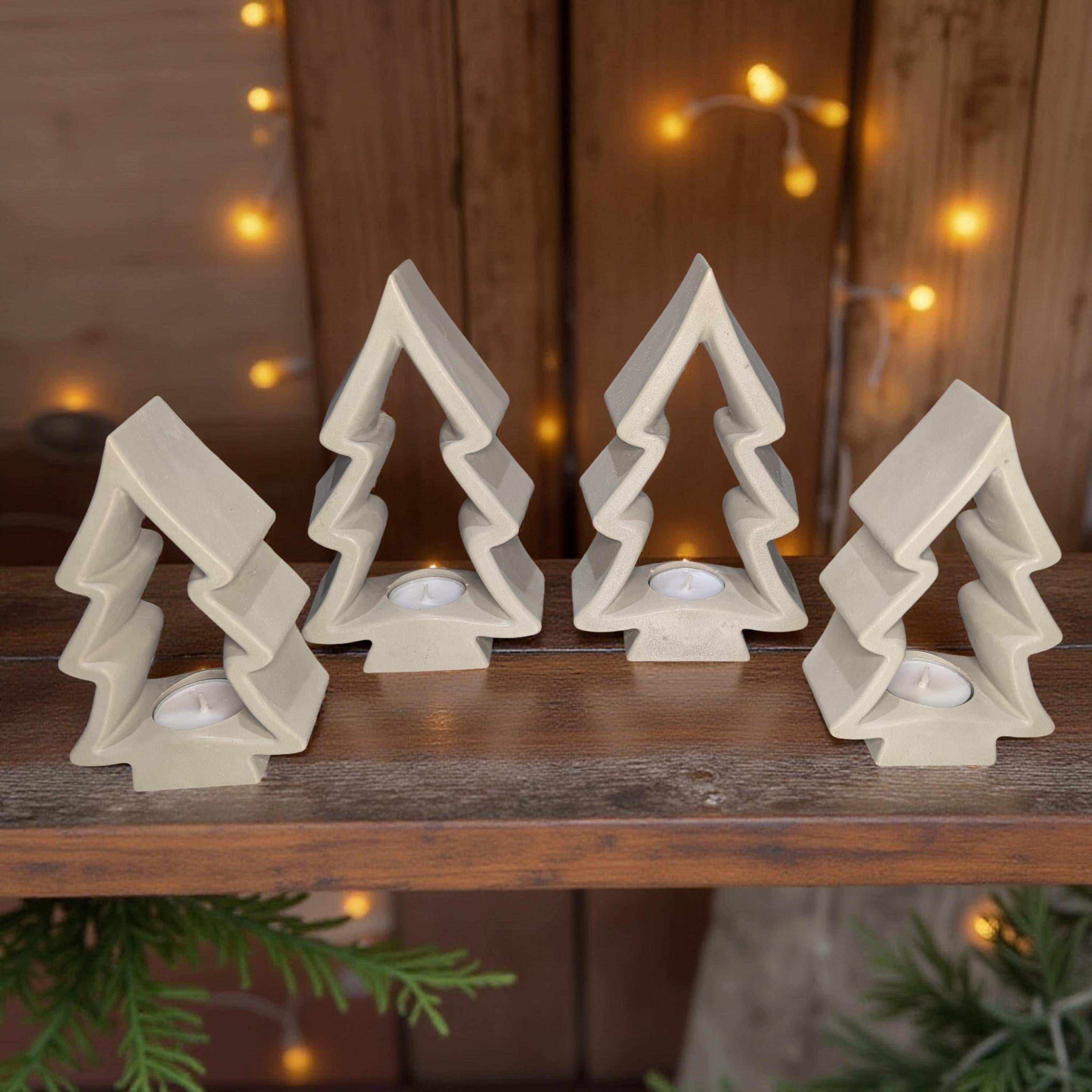Concrete Christmas Tree Tea Light Holder: Modern Holiday Decor