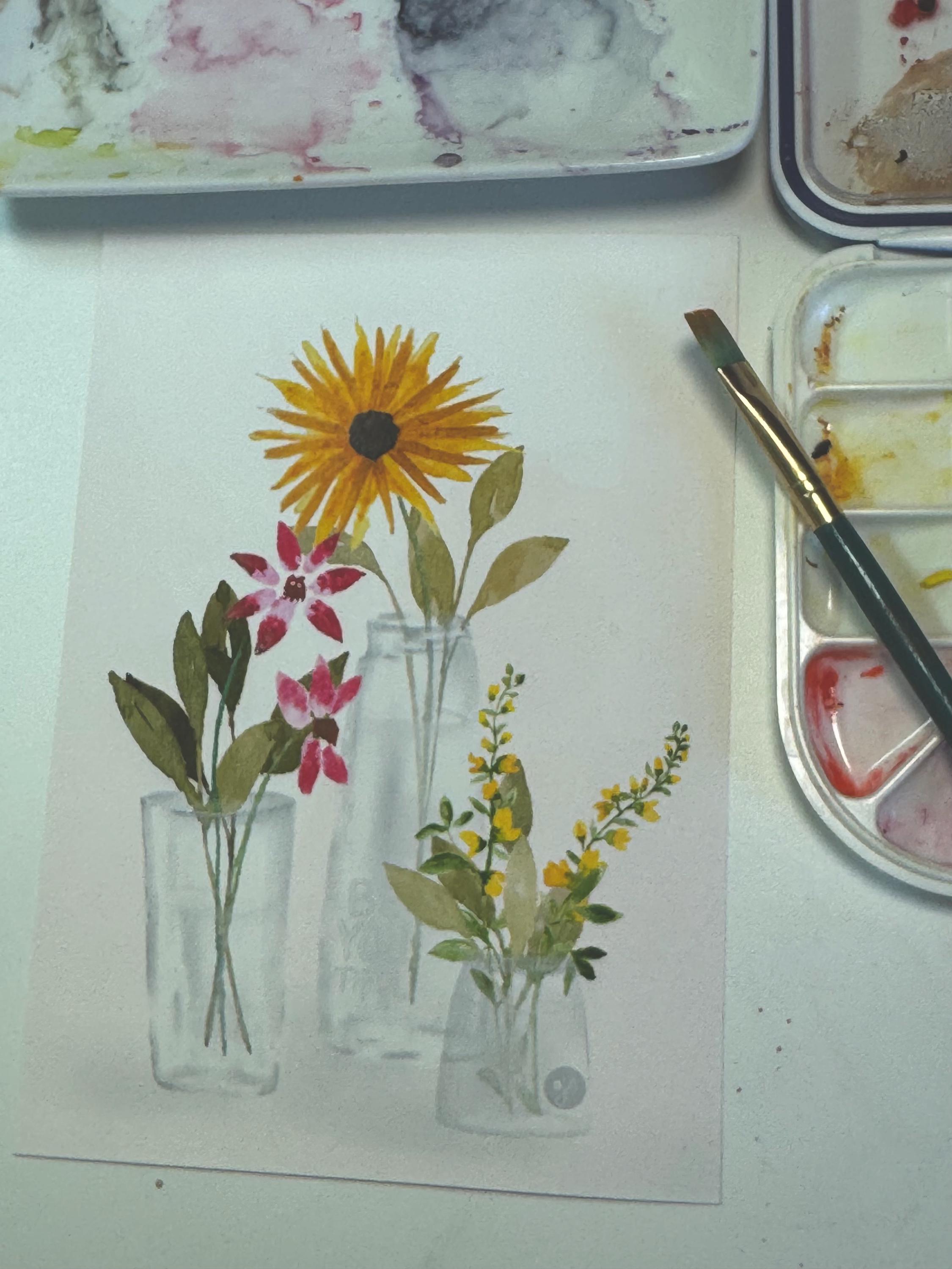 Yellow Wildflower Art Print: Watercolor Floral Vase Illustration