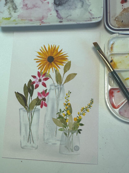 Yellow Wildflower Art Print: Watercolor Floral Vase Illustration