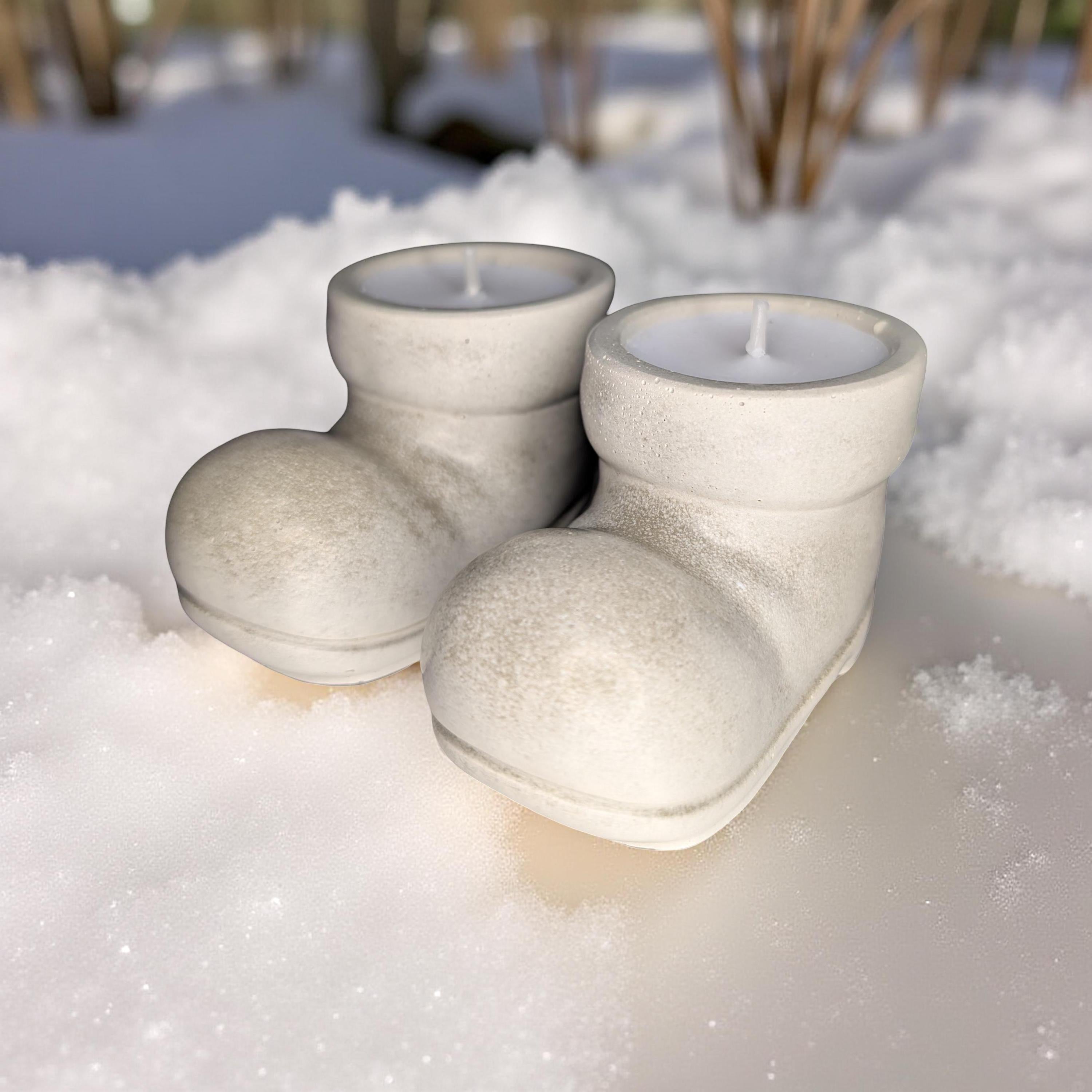 Concrete Santa Boot Tea Light Holders (Set of 2) - Christmas Decor