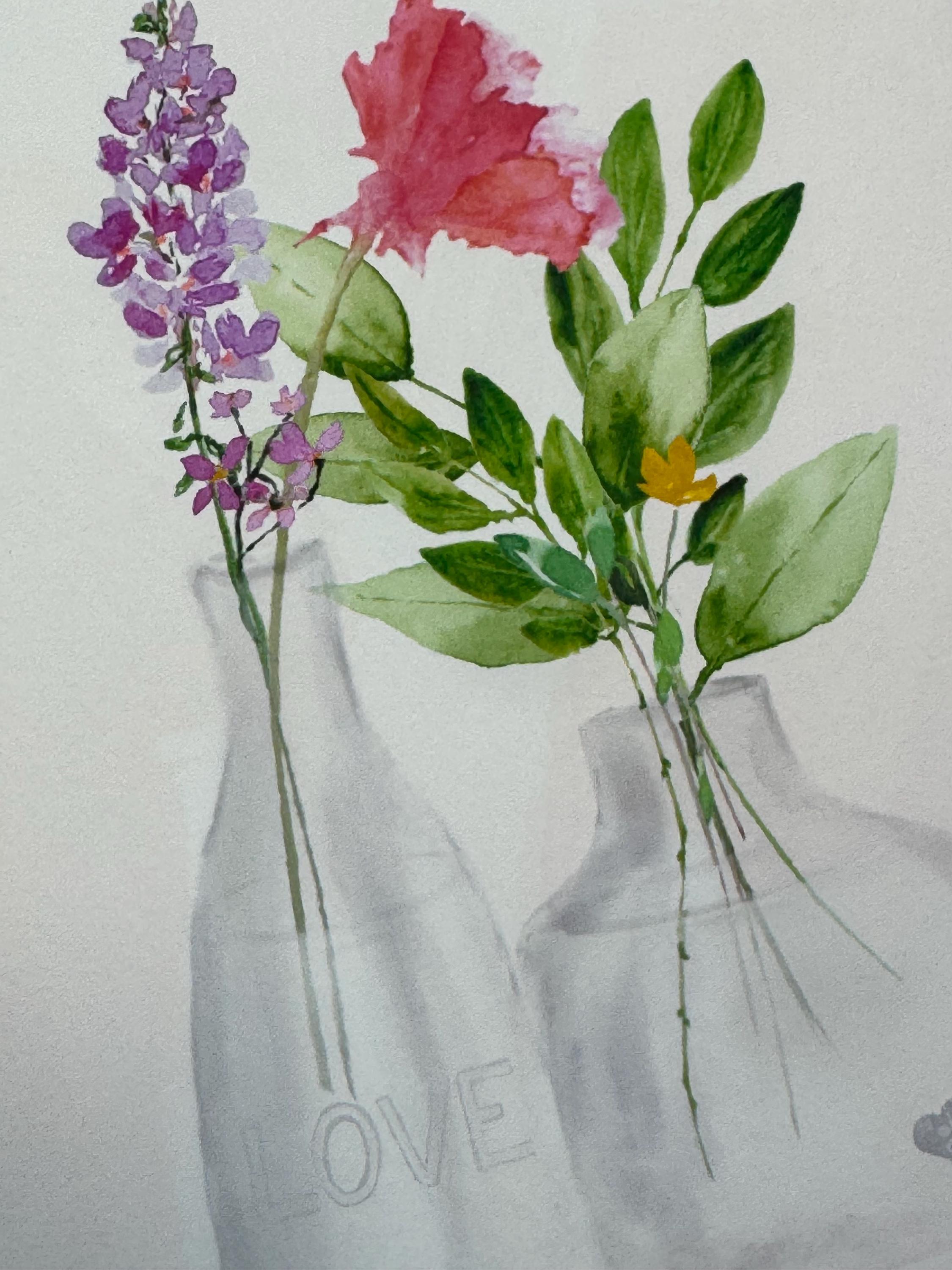 Pink Carnation Watercolor Art Print: Floral Vase Painting