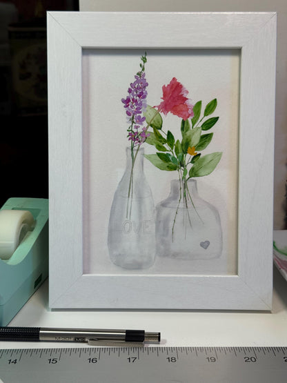 Pink Carnation Watercolor Art Print: Floral Vase Painting