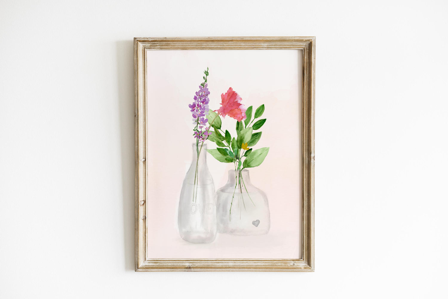 Pink Carnation Watercolor Art Print: Floral Vase Painting