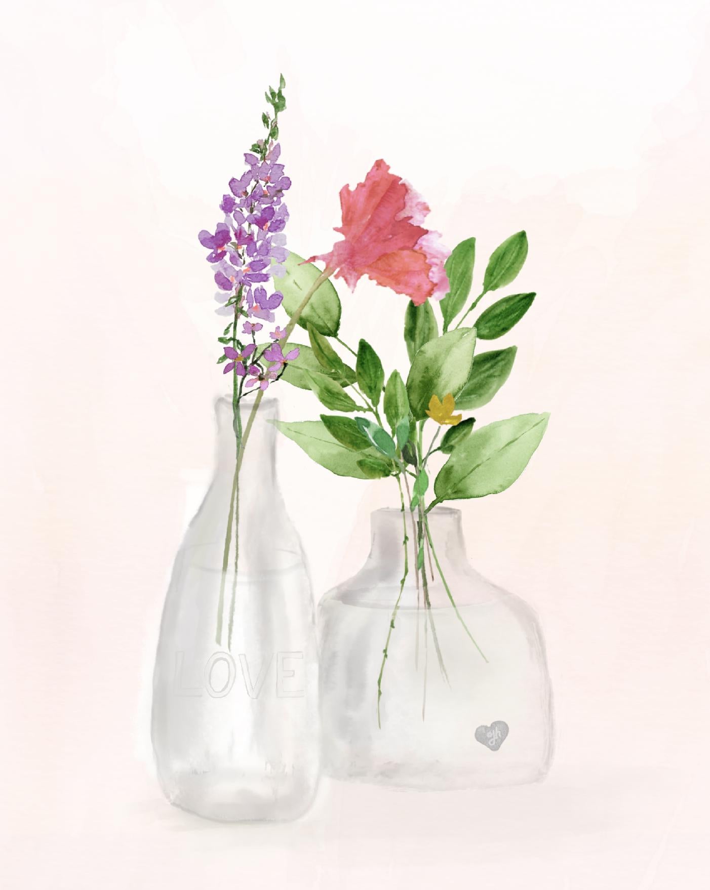 Pink Carnation Watercolor Art Print: Floral Vase Painting