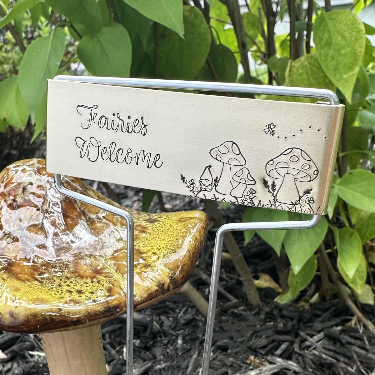 Hand Stamped Fairies Welcome Garden Marker: Brass or Copper