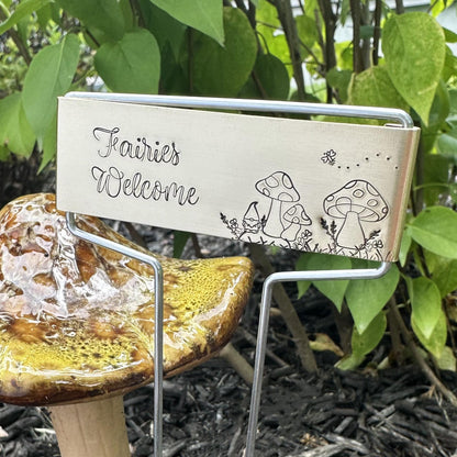 Hand Stamped Fairies Welcome Garden Marker: Brass or Copper