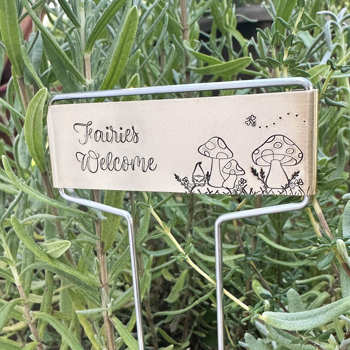 Hand Stamped Fairies Welcome Garden Marker: Brass or Copper