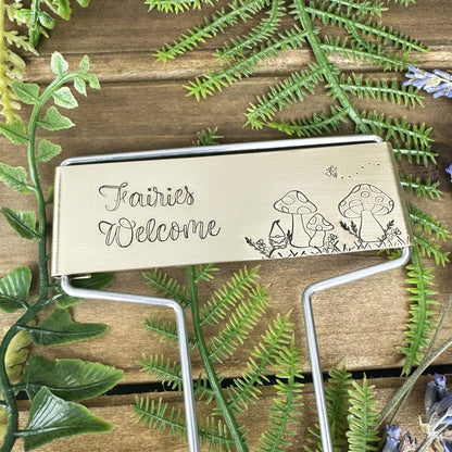 Hand Stamped Fairies Welcome Garden Marker: Brass or Copper