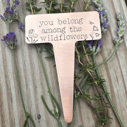 Hand Stamped Copper Garden Marker: Wildflower Plant Stake