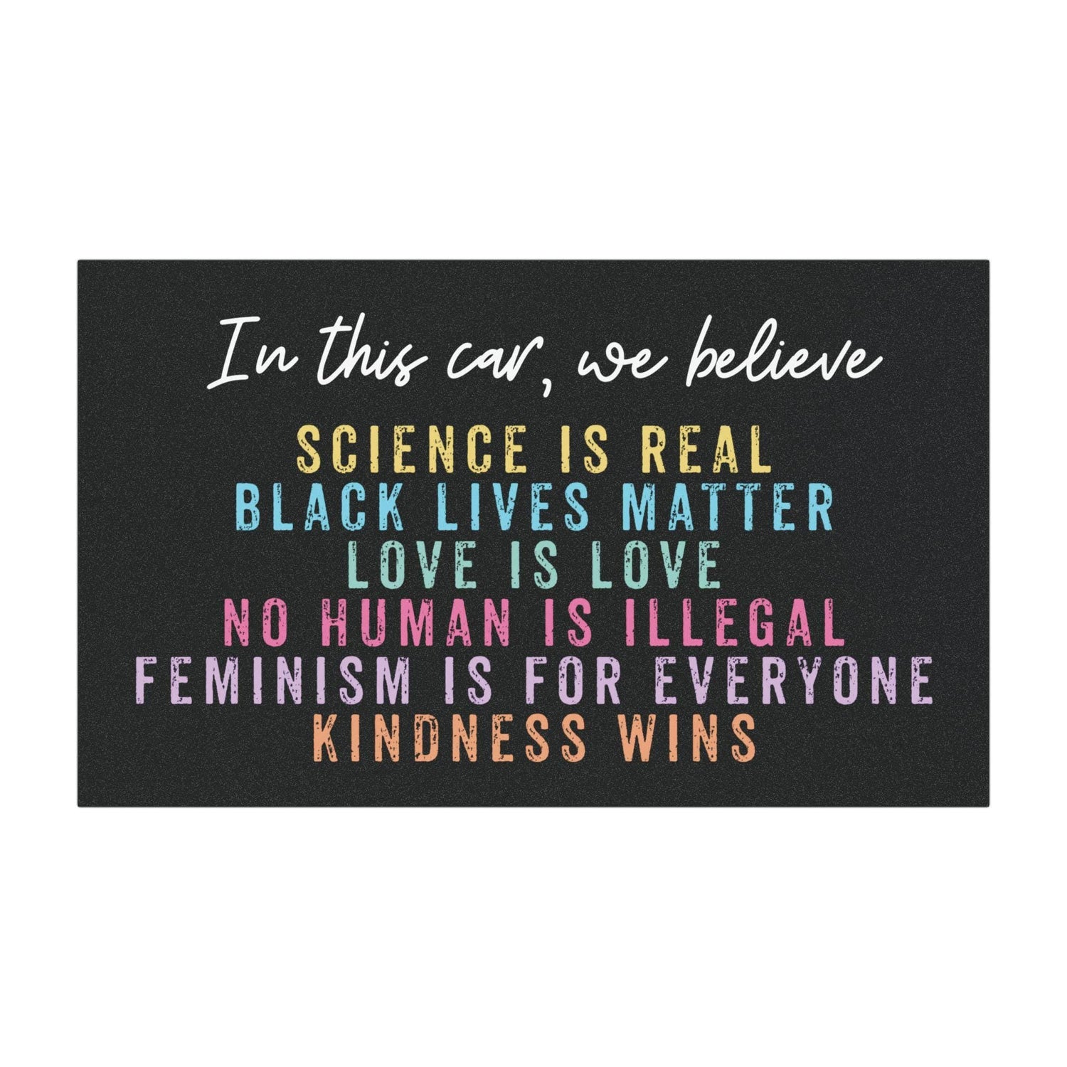 In This Car We Believe Magnet - Equality and Kindness Political Bumper Magnet