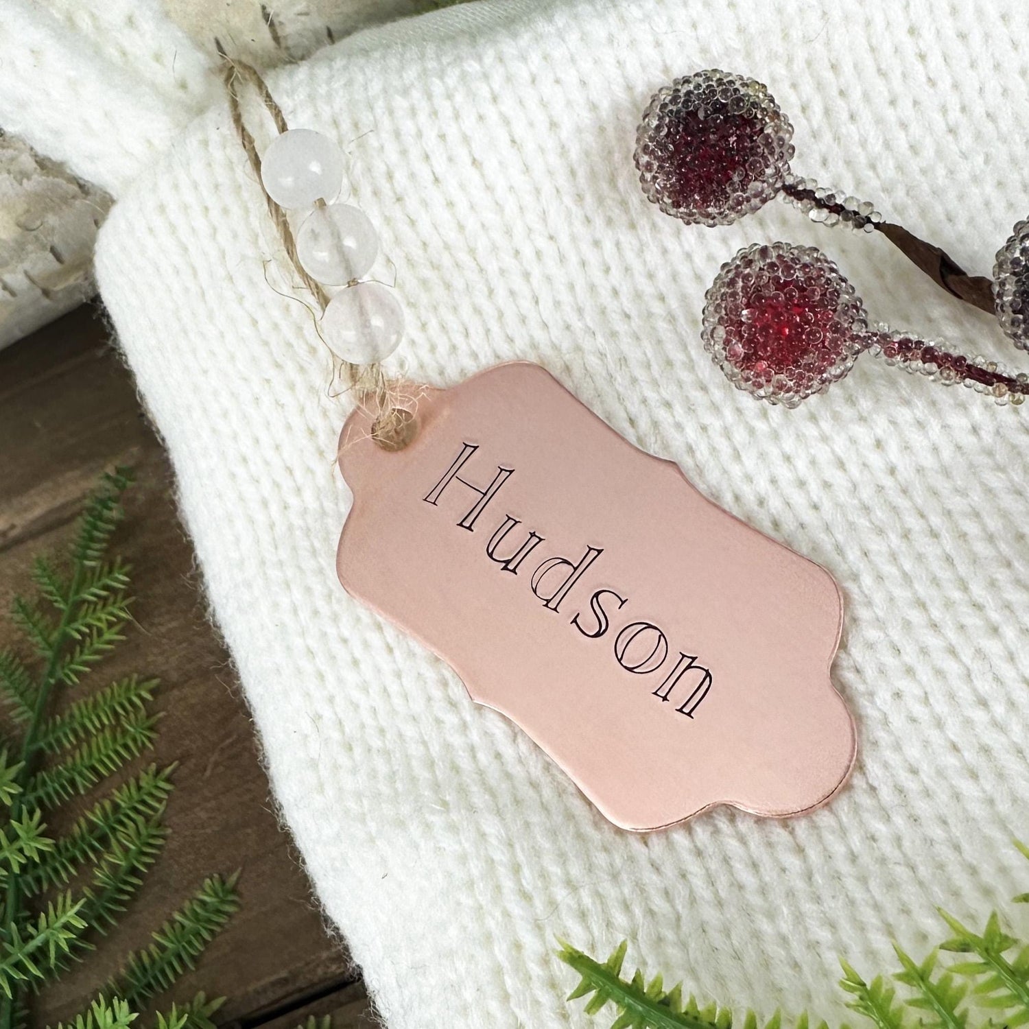 Personalized Stocking Tag: Custom Hand Stamped Brass or Copper Name Tag or Gift Tag