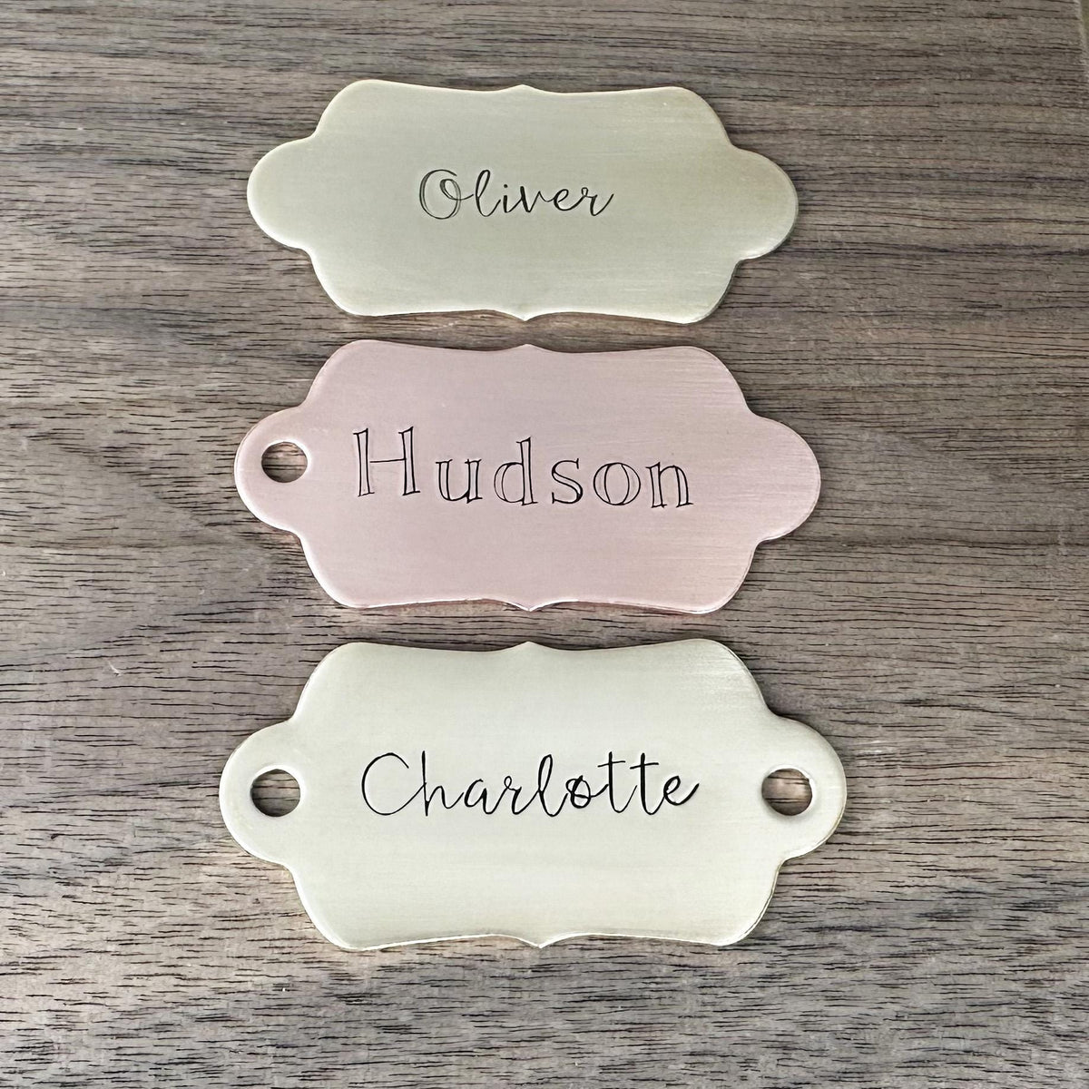 Personalized Stocking Tag: Custom Hand Stamped Brass or Copper Name Tag