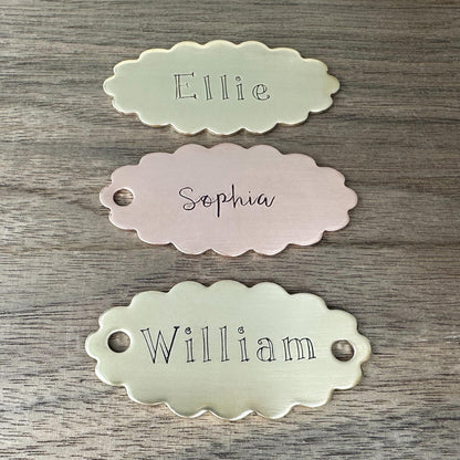 Personalized Stocking Tag: Custom Hand Stamped Brass or Copper Name Tag