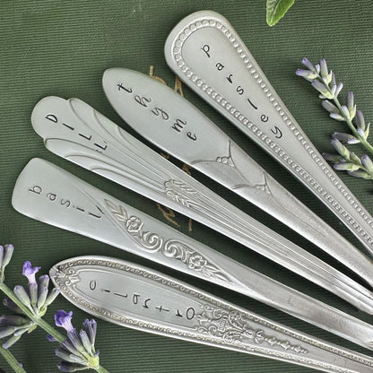 Hand Stamped Vintage Silverplate Garden Marker: Herb &amp; Veggie Plant Label