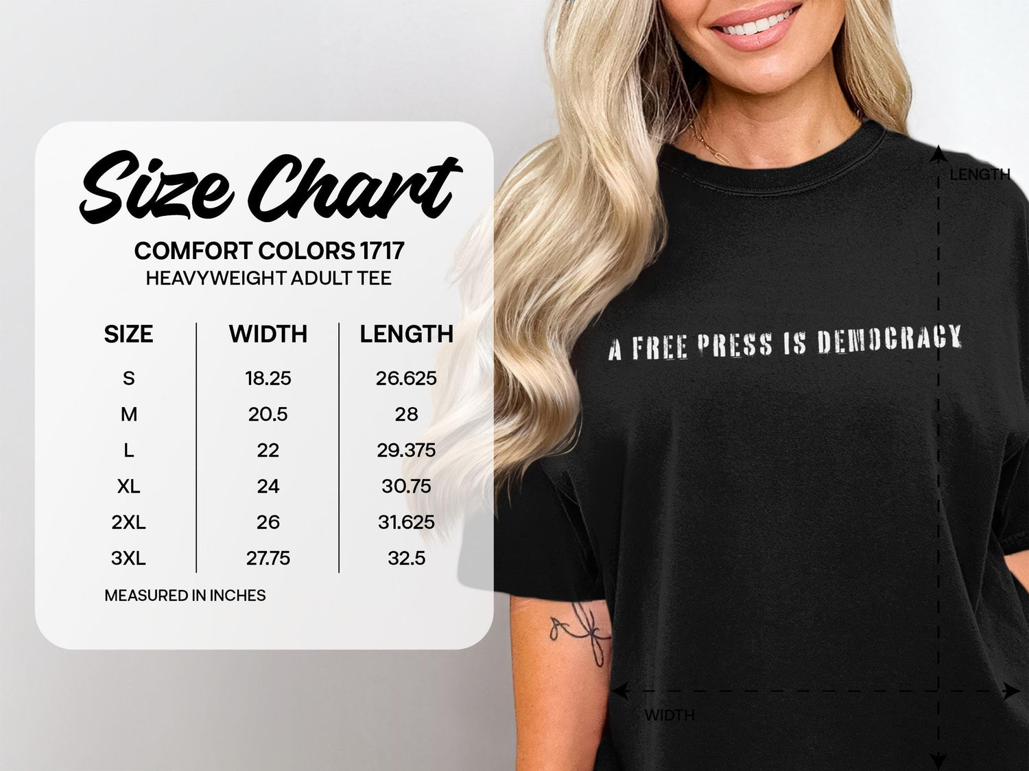A Free Press is Democracy Shirt, Comfort Colors 1717 Tee, Heavyweight Adult Tee, Statement Tee for Journalists, Media Rights Shirt