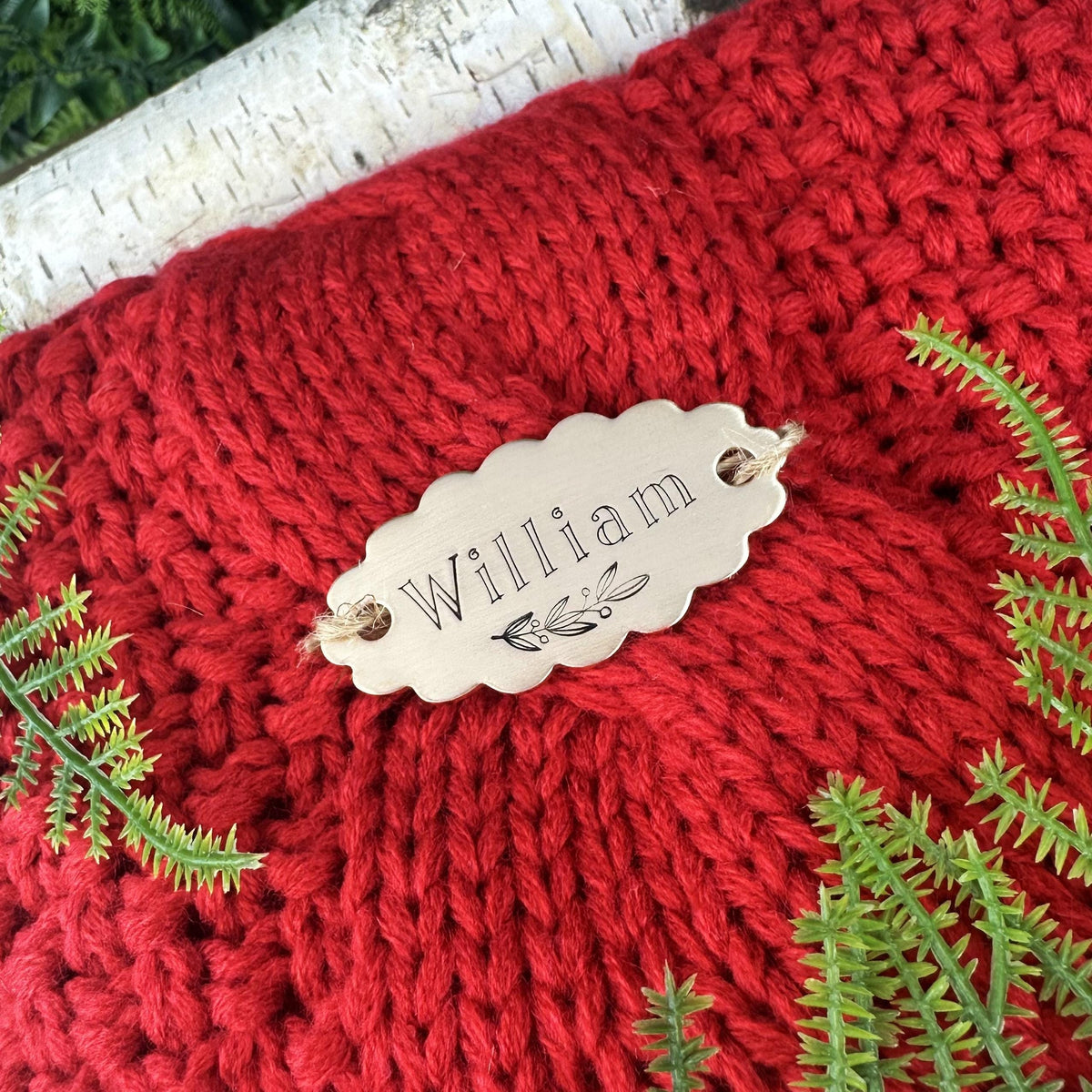 Personalized Stocking Tag: Custom Hand Stamped Brass or Copper Name Tag
