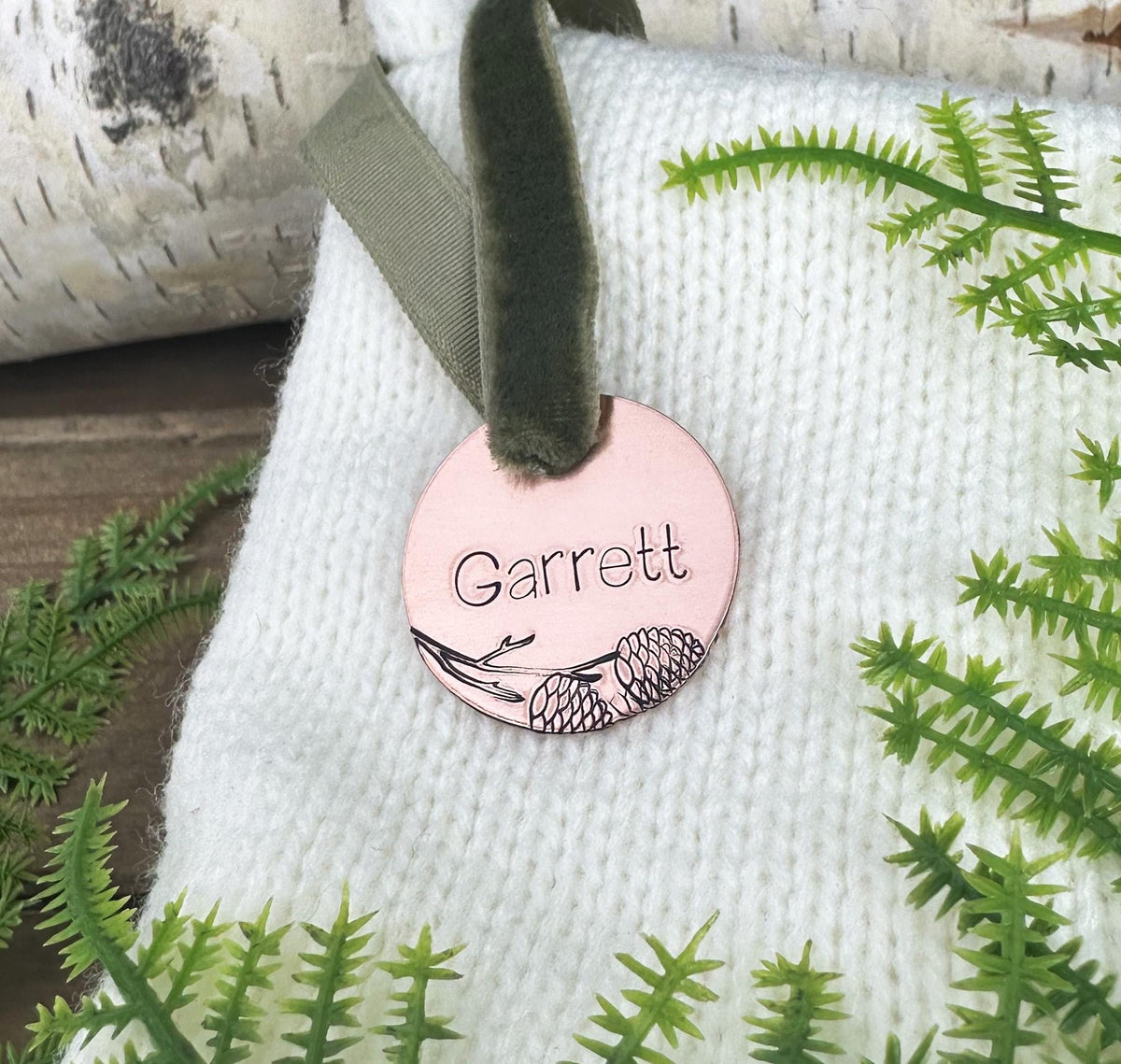 Personalized Stocking Tag: Custom Hand Stamped Brass or Copper Name Tag