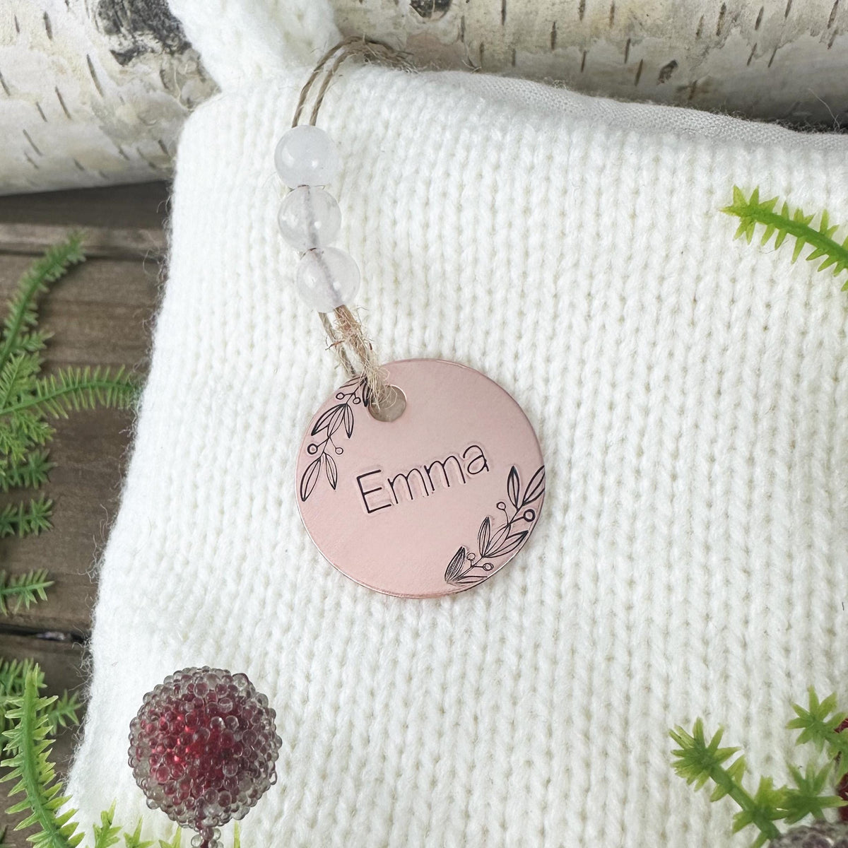 Personalized Stocking Tag: Custom Hand Stamped Brass or Copper Name Tag