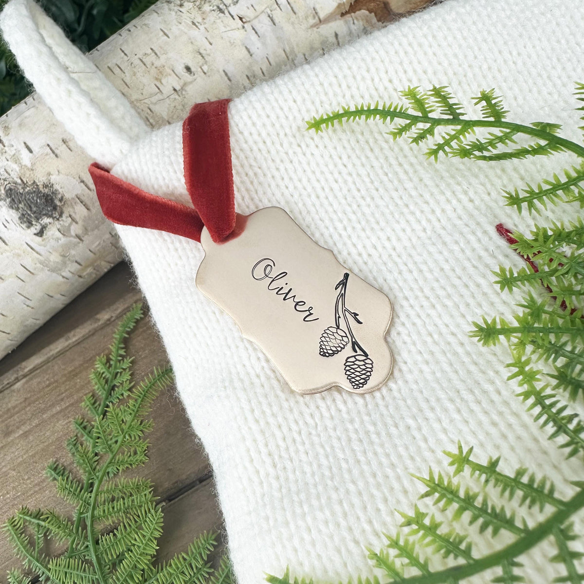 Personalized Stocking Tag: Custom Hand Stamped Brass or Copper Name Tag