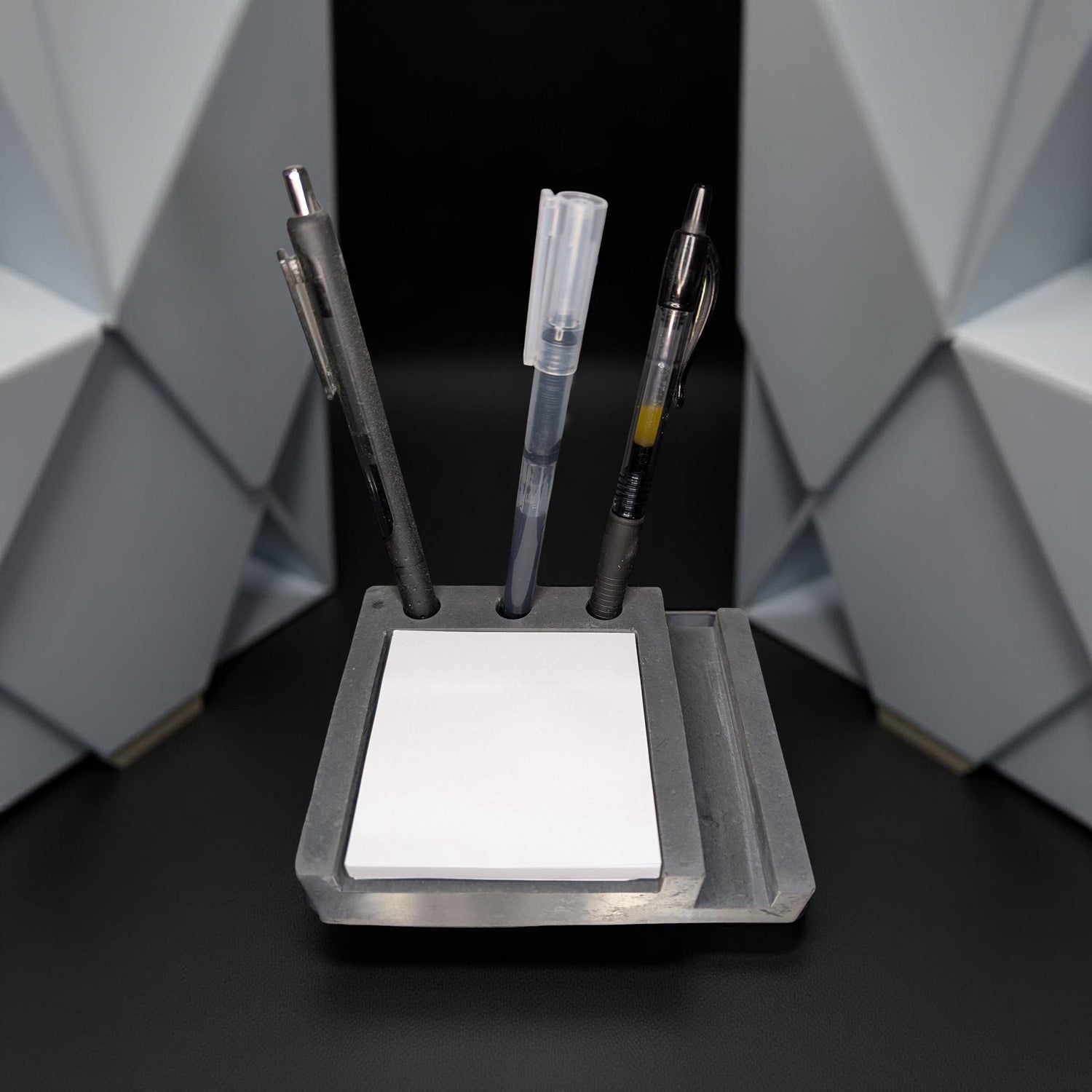 Concrete Desk Organizer | Pen Holder, Post-It Note Holder &amp; Phone Stand | Modern Minimalist Office Accessory