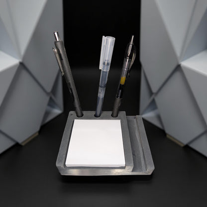 Concrete Desk Organizer | Pen Holder, Post-It Note Holder &amp; Phone Stand | Modern Minimalist Office Accessory