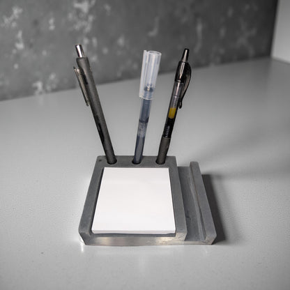 Concrete Desk Organizer | Pen Holder, Post-It Note Holder &amp; Phone Stand | Modern Minimalist Office Accessory