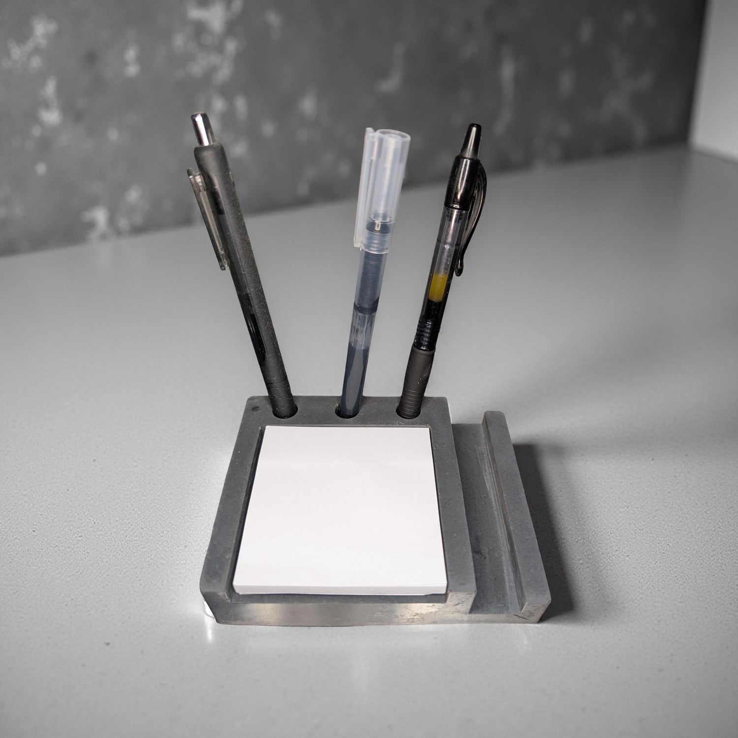 Concrete Desk Organizer | Pen Holder, Post-It Note Holder &amp; Phone Stand | Modern Minimalist Office Accessory