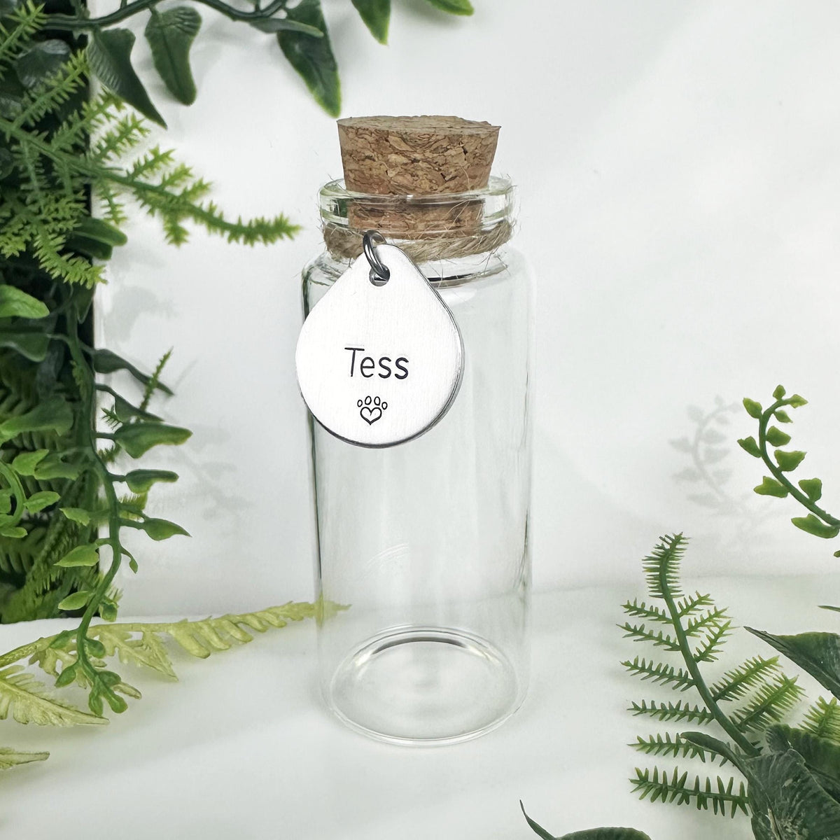 Custom Pet Fur Memorial Jar: Aluminum Charm, Glass Keepsake Bottle
