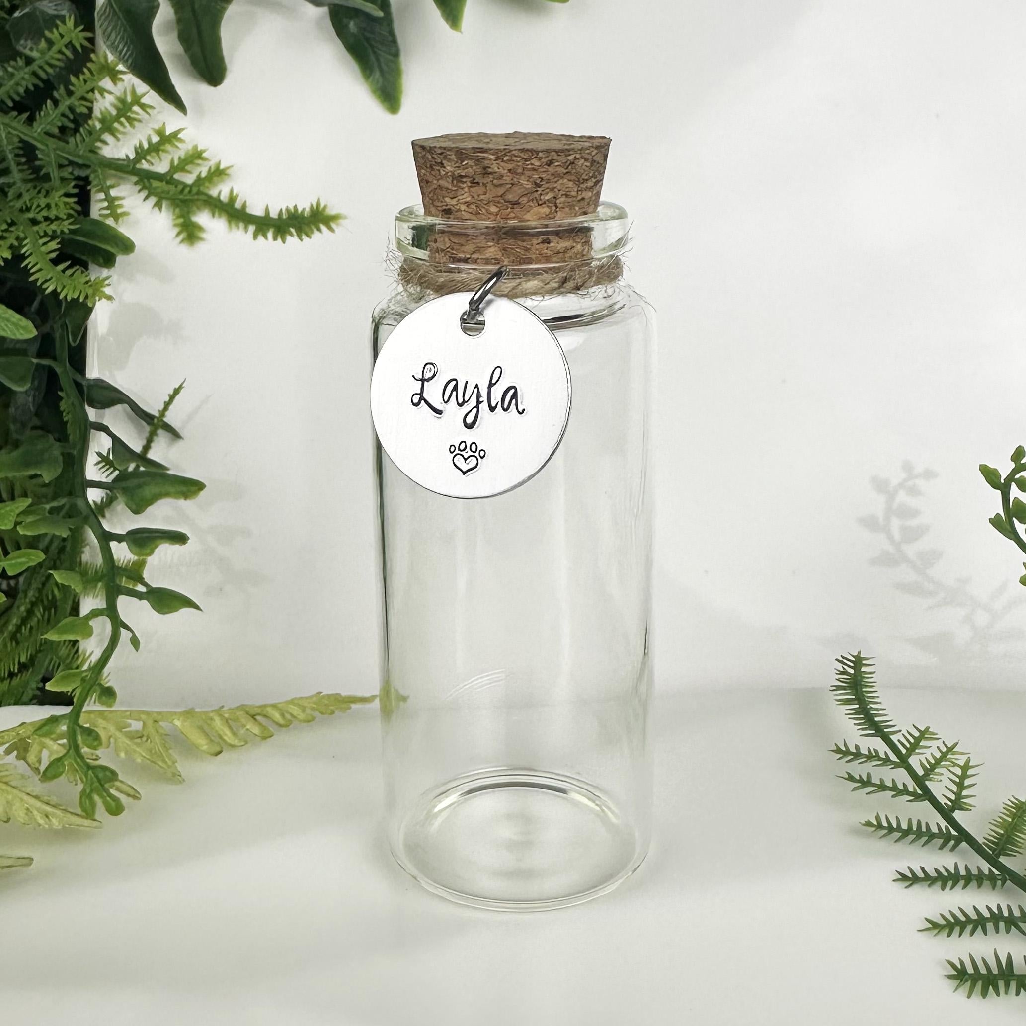 Custom Pet Fur and Whiskers Memorial Jar: Handcrafted Keepsake, Aluminum Charm